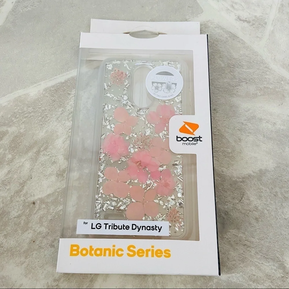 LG tribute dynasty pink silver sparkly pressed flower Botanic series phone case